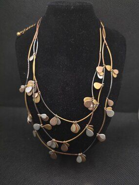 Chico's Layered Metal Petal Statement Necklace Gold Silver Copper Tone